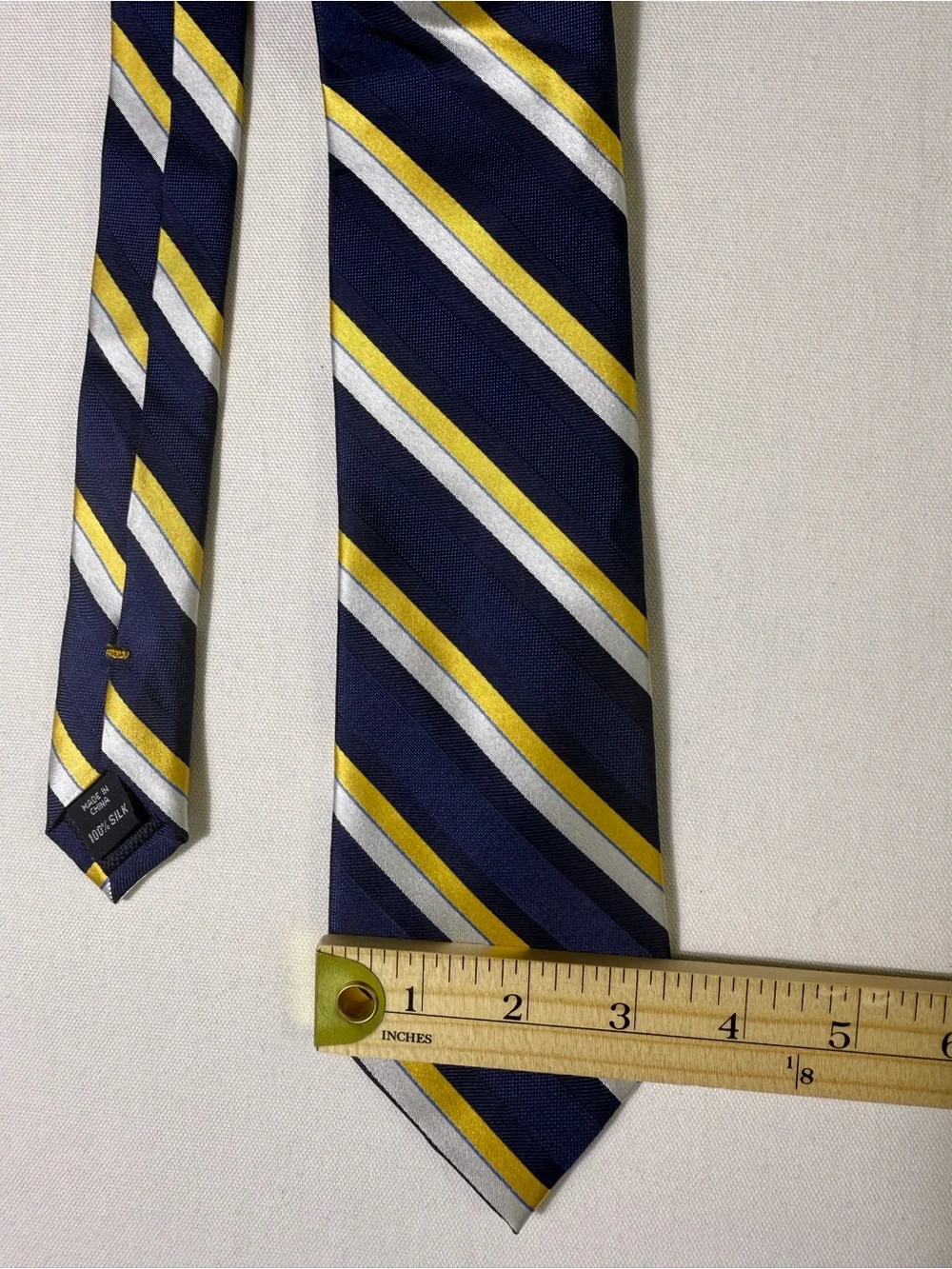 Nautica Navy, Yellow & White Diagonal Stripe Silk Tie